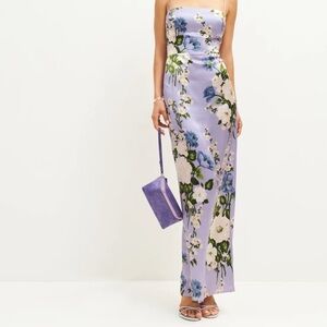 Reformation Strapless Floral Dress - Lavender and Green
